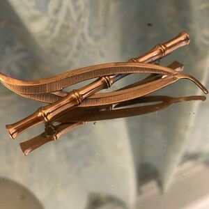 Matisse Renior genuine copper Brooch - 1960’s Signed, Bamboo & leaf, 3”, rare